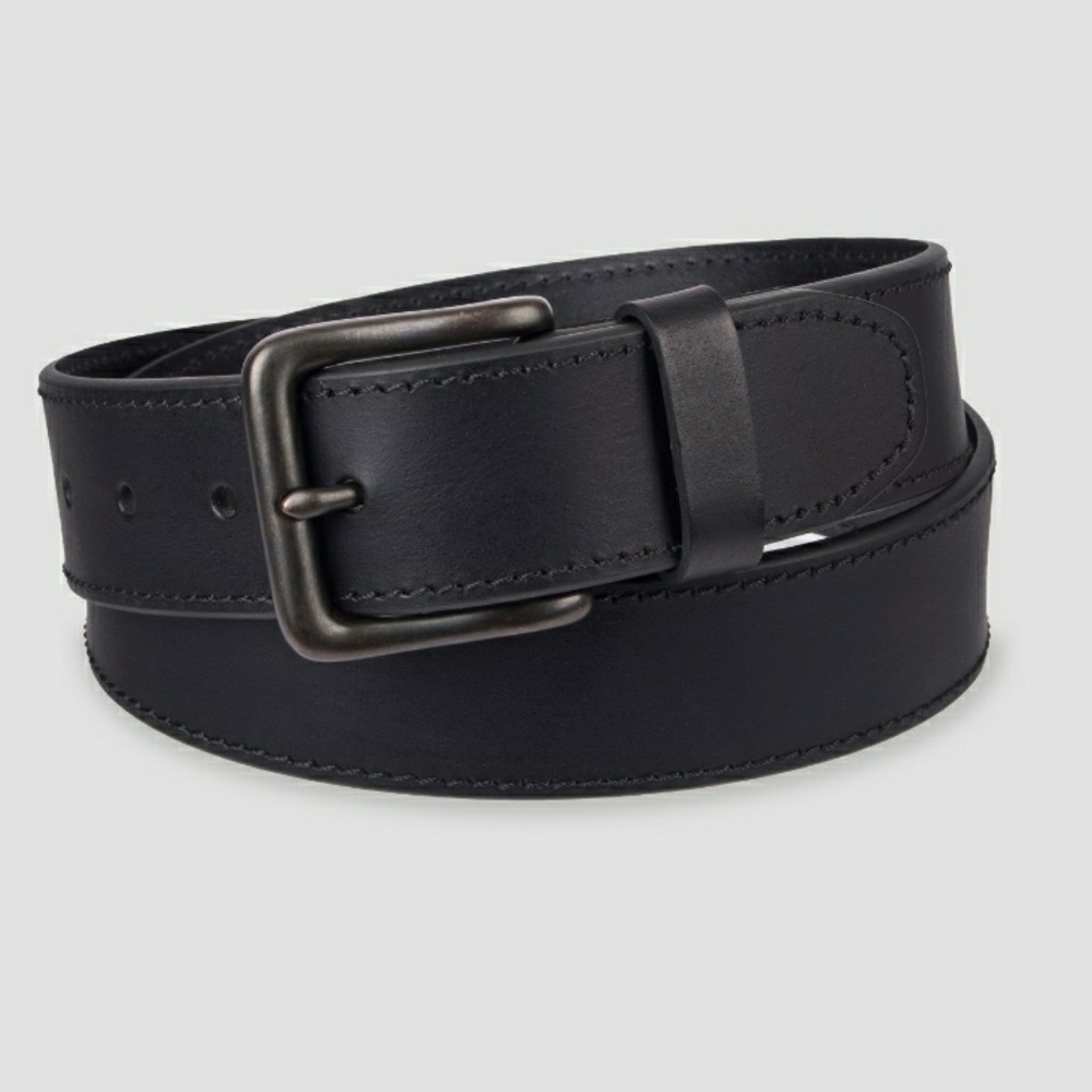2 Men's 38mm Beveled Edge Black Leather Belts 2XL